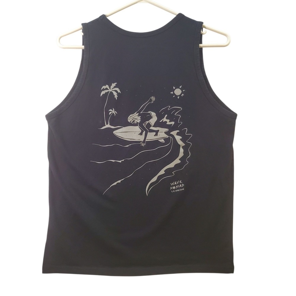 Wave Nomad La Union Surfing Graphic Tank Top XS Black Sleeveless Tee Beach Sun